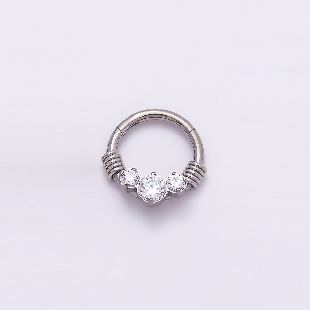 Titanium 11.5mm Clear CZ Cluster Single Septum Cartilage Piercing Clicker in Gold &amp; Silver |BJ-00122 BJ-00123