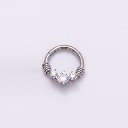 Titanium 11.5mm Clear CZ Cluster Single Septum Cartilage Piercing Clicker in Gold &amp; Silver |BJ-00122 BJ-00123