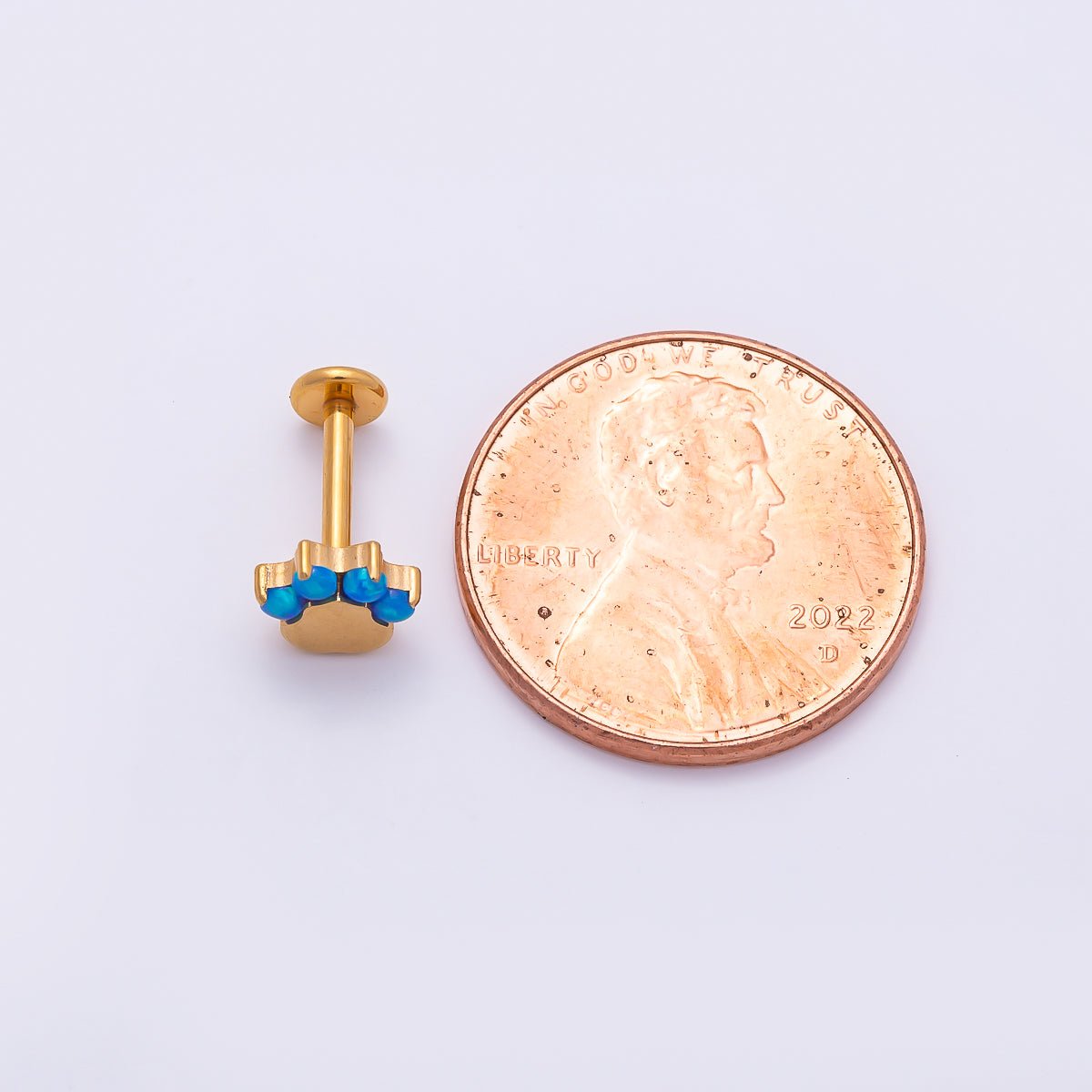 Titanium 11mm Blue Opal Paw Print Cartilage Piercing Flat Back Stud in Gold &amp; Silver | BJ-00211 BJ-00212
