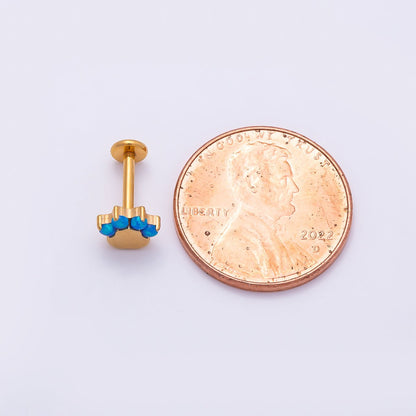Titanium 11mm Blue Opal Paw Print Cartilage Piercing Flat Back Stud in Gold &amp; Silver | BJ-00211 BJ-00212