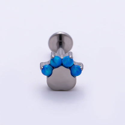 Titanium 11mm Blue Opal Paw Print Cartilage Piercing Flat Back Stud in Gold &amp; Silver | BJ-00211 BJ-00212