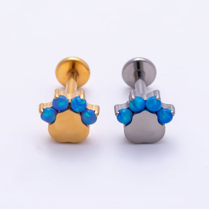 Titanium 11mm Blue Opal Paw Print Cartilage Piercing Flat Back Stud in Gold &amp; Silver | BJ-00211 BJ-00212