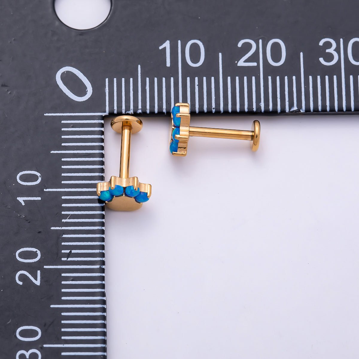 Titanium 11mm Blue Opal Paw Print Cartilage Piercing Flat Back Stud in Gold &amp; Silver | BJ-00211 BJ-00212