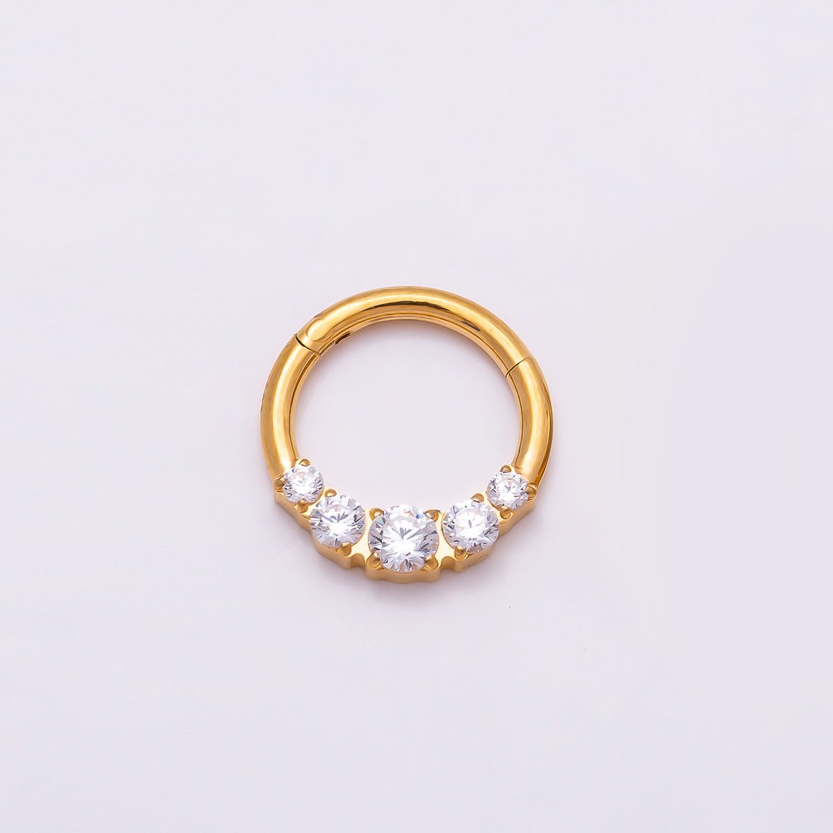Titanium 11mm Clear CZ Gradient Single Septum Cartilage Piercing Clicker in Gold &amp; Silver | BJ-00134 BJ-00135