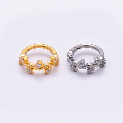 Titanium 11mm CZ Leaf Single Septum Cartilage Piercing Clicker in Gold &amp; Silver | BJ-00100 BJ-00101