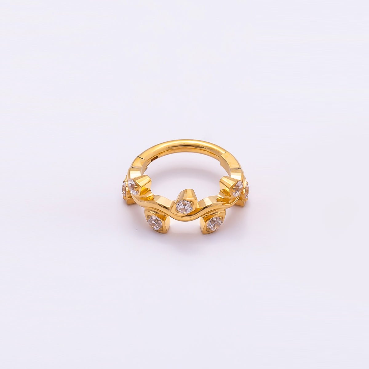 Titanium 11mm CZ Leaf Single Septum Cartilage Piercing Clicker in Gold &amp; Silver | BJ-00100 BJ-00101