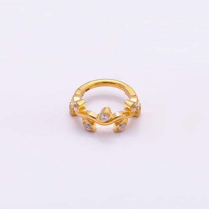 Titanium 11mm CZ Leaf Single Septum Cartilage Piercing Clicker in Gold &amp; Silver | BJ-00100 BJ-00101