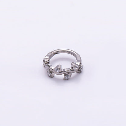 Titanium 11mm CZ Leaf Single Septum Cartilage Piercing Clicker in Gold &amp; Silver | BJ-00100 BJ-00101