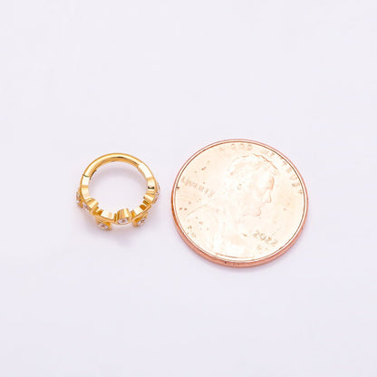 Titanium 11mm CZ Leaf Single Septum Cartilage Piercing Clicker in Gold &amp; Silver | BJ-00100 BJ-00101
