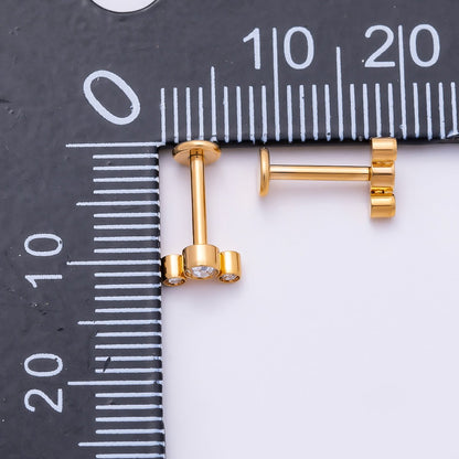 Titanium 11mm Triple Round CZ Bezel Cartilage Piercing Flat Back Stud in Gold &amp; Silver | BJ-00209 BJ-00210