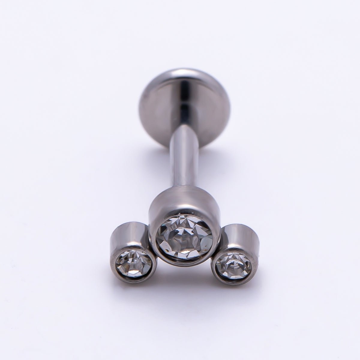 Titanium 11mm Triple Round CZ Bezel Cartilage Piercing Flat Back Stud in Gold &amp; Silver | BJ-00209 BJ-00210