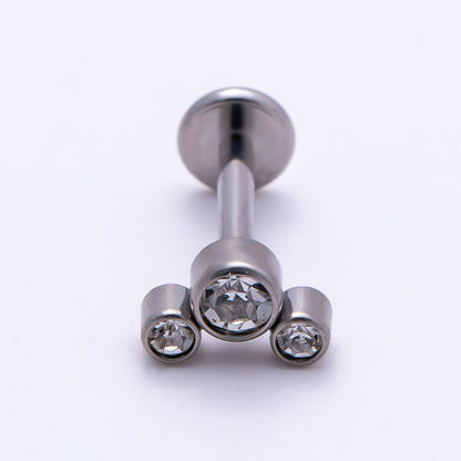 Titanium 11mm Triple Round CZ Bezel Cartilage Piercing Flat Back Stud in Gold &amp; Silver | BJ-00209 BJ-00210