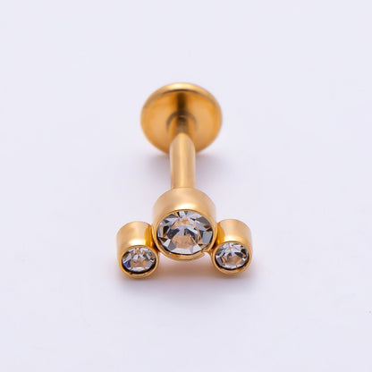 Titanium 11mm Triple Round CZ Bezel Cartilage Piercing Flat Back Stud in Gold &amp; Silver | BJ-00209 BJ-00210