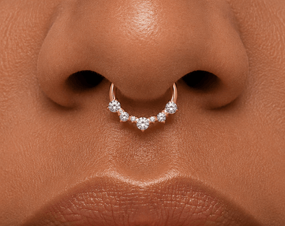 Titanium 12mm Clear CZ Cluster Gradient Single Septum Nose Piercing Clicker | BJ-00023