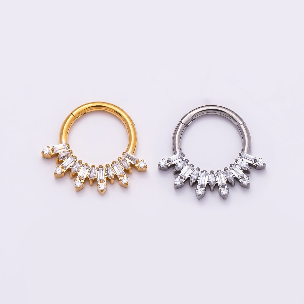 Titanium 13mm Clear CZ Baguette Single Septum Cartilage Piercing Clicker in Gold &amp; Silver | BJ-00136 BJ-001367