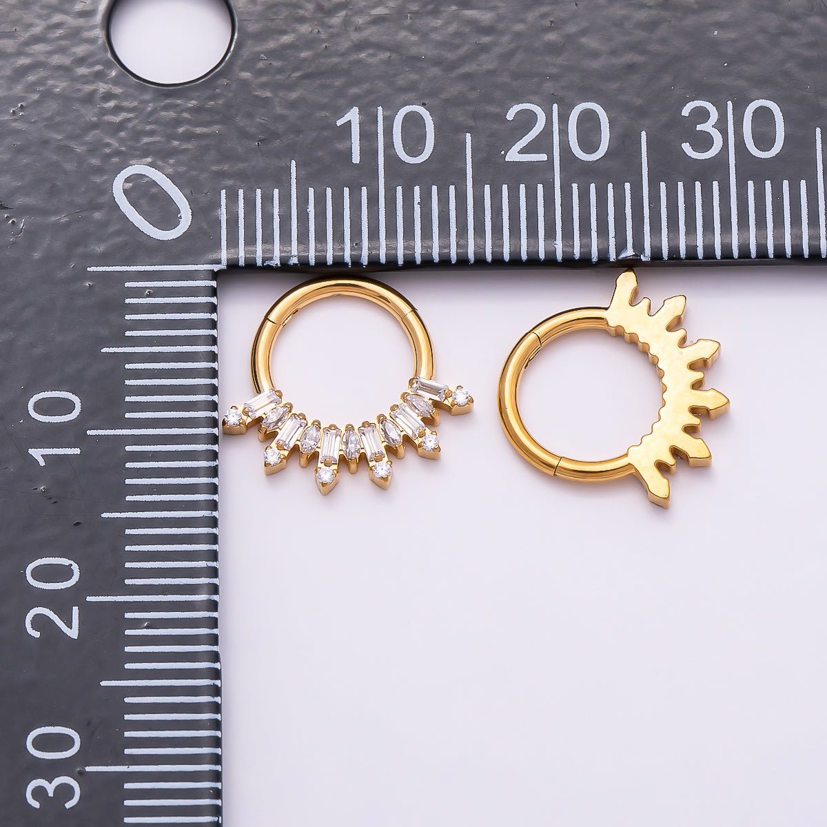 Titanium 13mm Clear CZ Baguette Single Septum Cartilage Piercing Clicker in Gold &amp; Silver | BJ-00136 BJ-001367