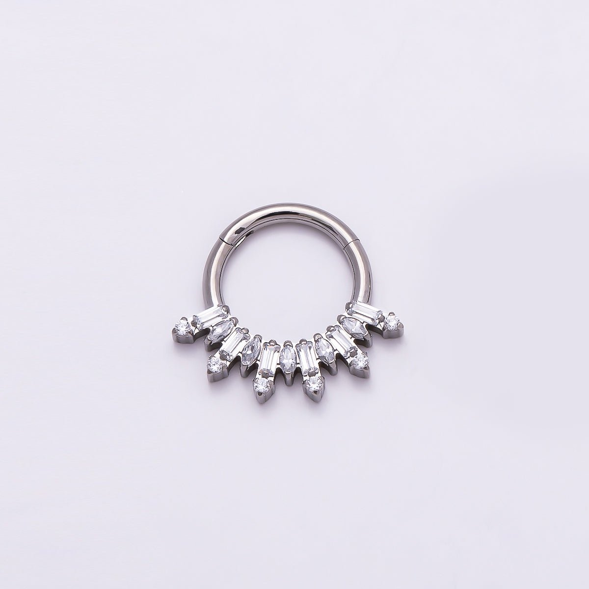 Titanium 13mm Clear CZ Baguette Single Septum Cartilage Piercing Clicker in Gold &amp; Silver | BJ-00136 BJ-001367