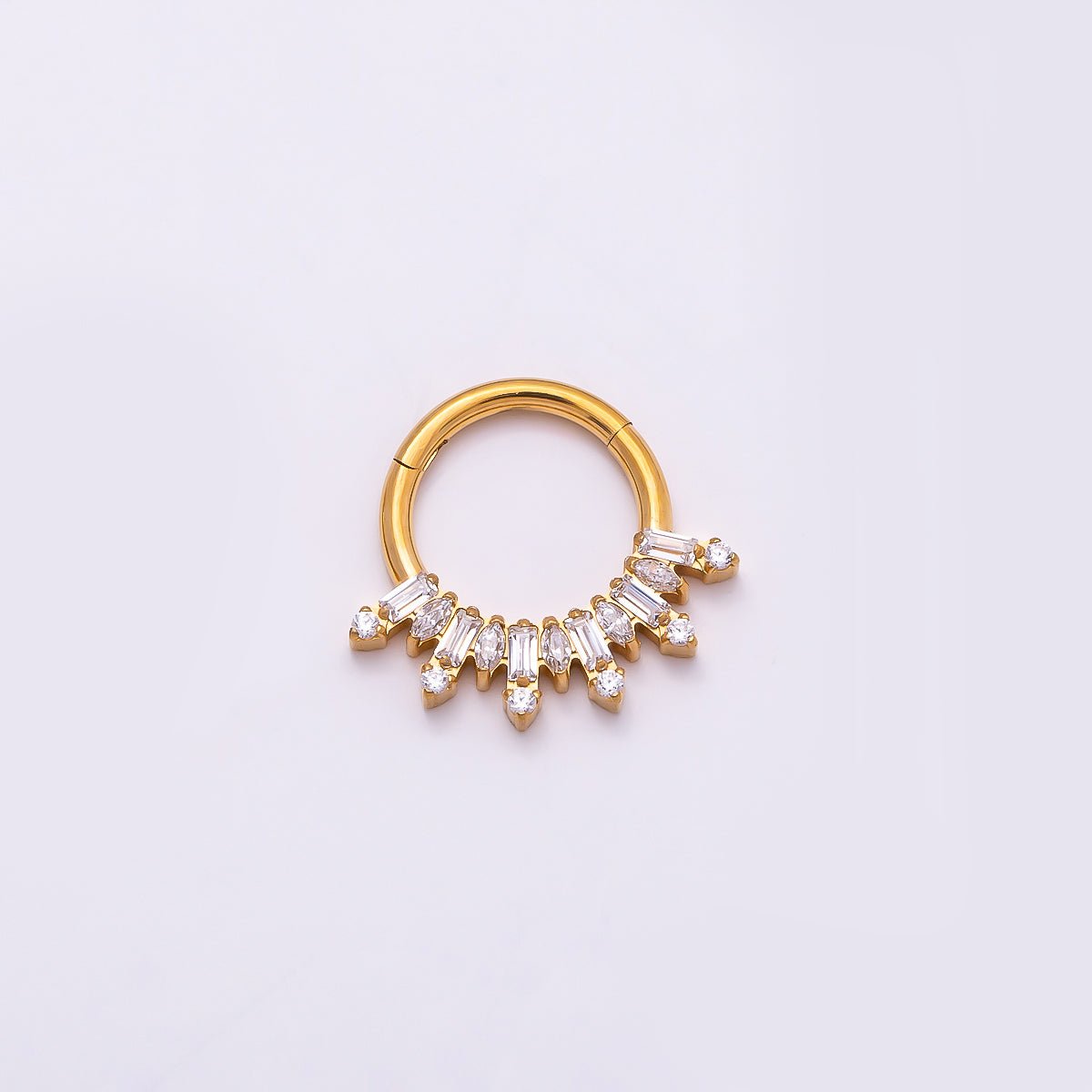 Titanium 13mm Clear CZ Baguette Single Septum Cartilage Piercing Clicker in Gold &amp; Silver | BJ-00136 BJ-001367