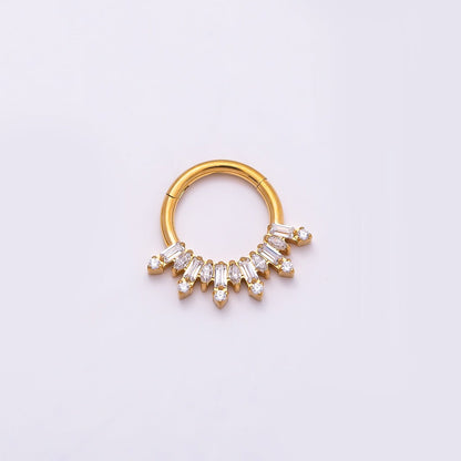 Titanium 13mm Clear CZ Baguette Single Septum Cartilage Piercing Clicker in Gold &amp; Silver | BJ-00136 BJ-001367