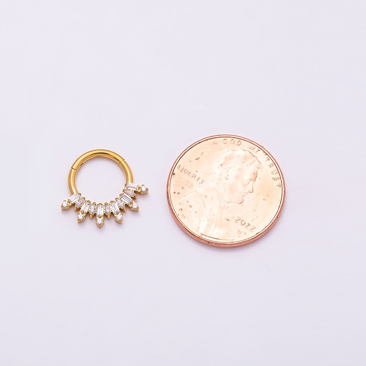 Titanium 13mm Clear CZ Baguette Single Septum Cartilage Piercing Clicker in Gold &amp; Silver | BJ-00136 BJ-001367