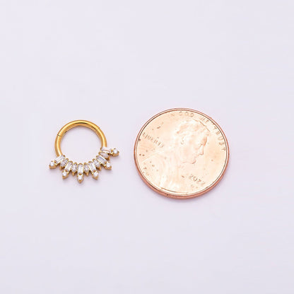 Titanium 13mm Clear CZ Baguette Single Septum Cartilage Piercing Clicker in Gold &amp; Silver | BJ-00136 BJ-001367