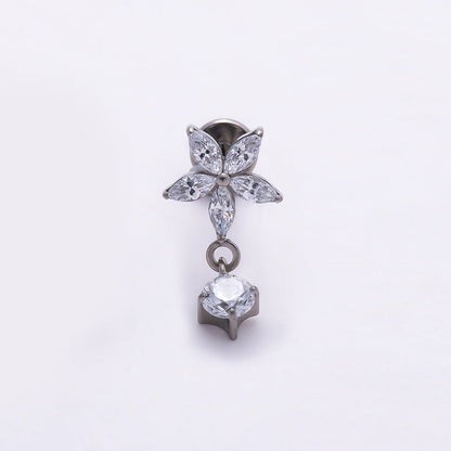 Titanium 13mm Clear CZ Flower Drop Cartilage Piercing Flat Back Stud in Gold &amp; Silver | BJ-00170 BJ-00171