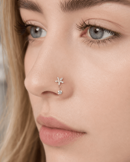 Titanium 13mm Clear CZ Flower Drop Cartilage Piercing Flat Back Stud in Gold &amp; Silver | BJ-00170 BJ-00171