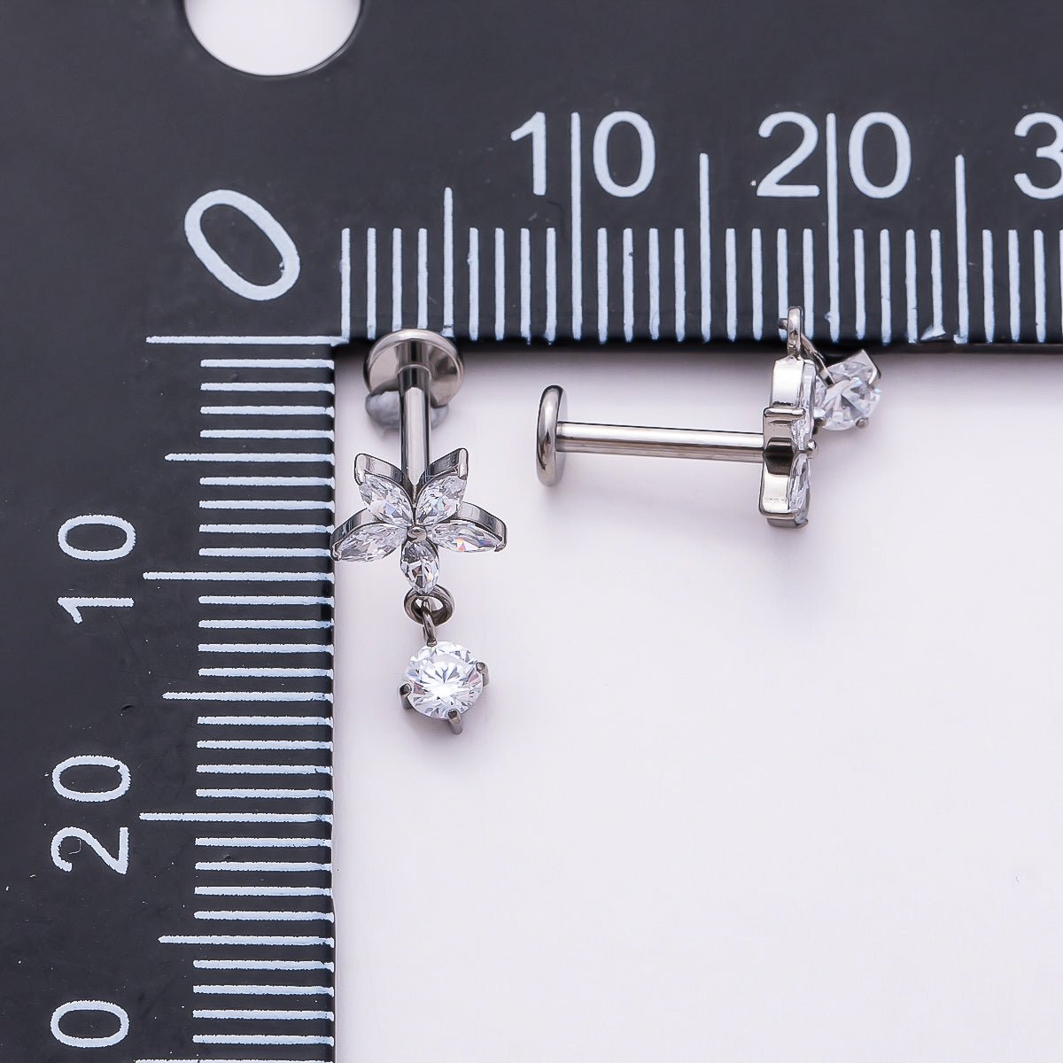 Titanium 13mm Clear CZ Flower Drop Cartilage Piercing Flat Back Stud in Gold &amp; Silver | BJ-00170 BJ-00171