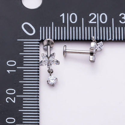 Titanium 13mm Clear CZ Flower Drop Cartilage Piercing Flat Back Stud in Gold &amp; Silver | BJ-00170 BJ-00171