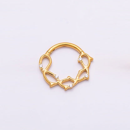Titanium 15mm CZ Geometric Single Septum Cartilage Piercing Clicker in Gold &amp; Silver | BJ-00118 BJ-00119