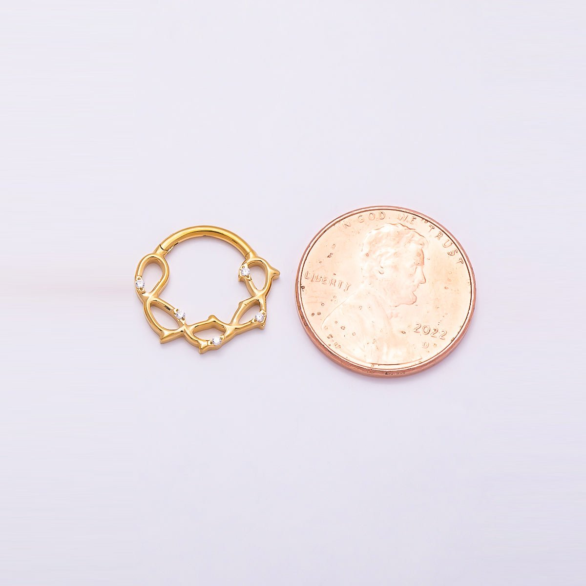Titanium 15mm CZ Geometric Single Septum Cartilage Piercing Clicker in Gold &amp; Silver | BJ-00118 BJ-00119