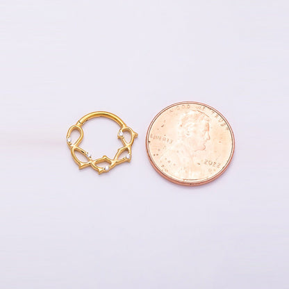 Titanium 15mm CZ Geometric Single Septum Cartilage Piercing Clicker in Gold &amp; Silver | BJ-00118 BJ-00119