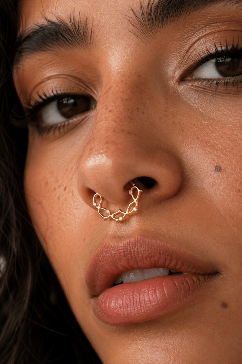 Titanium 15mm CZ Geometric Single Septum Cartilage Piercing Clicker in Gold &amp; Silver | BJ-00118 BJ-00119