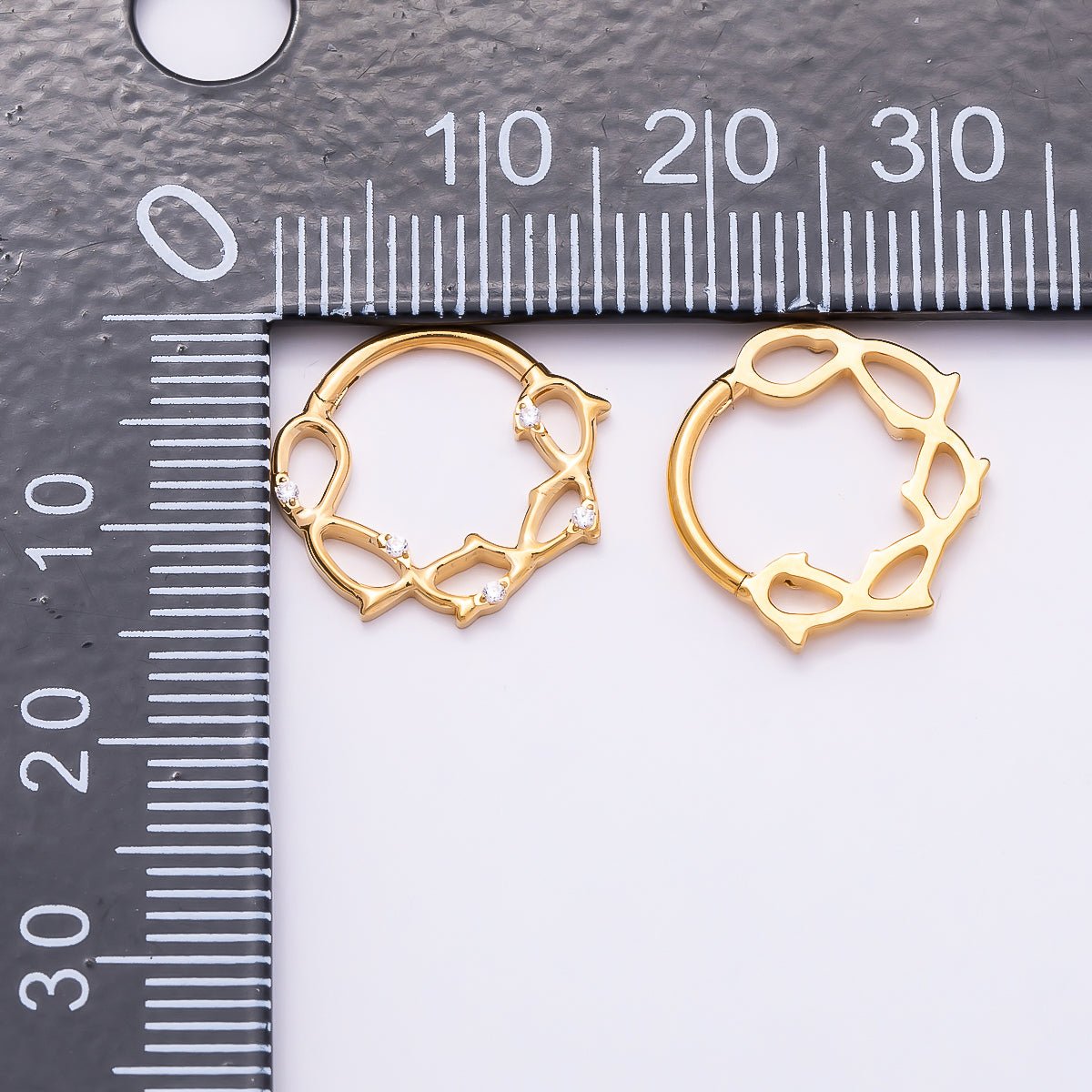 Titanium 15mm CZ Geometric Single Septum Cartilage Piercing Clicker in Gold &amp; Silver | BJ-00118 BJ-00119