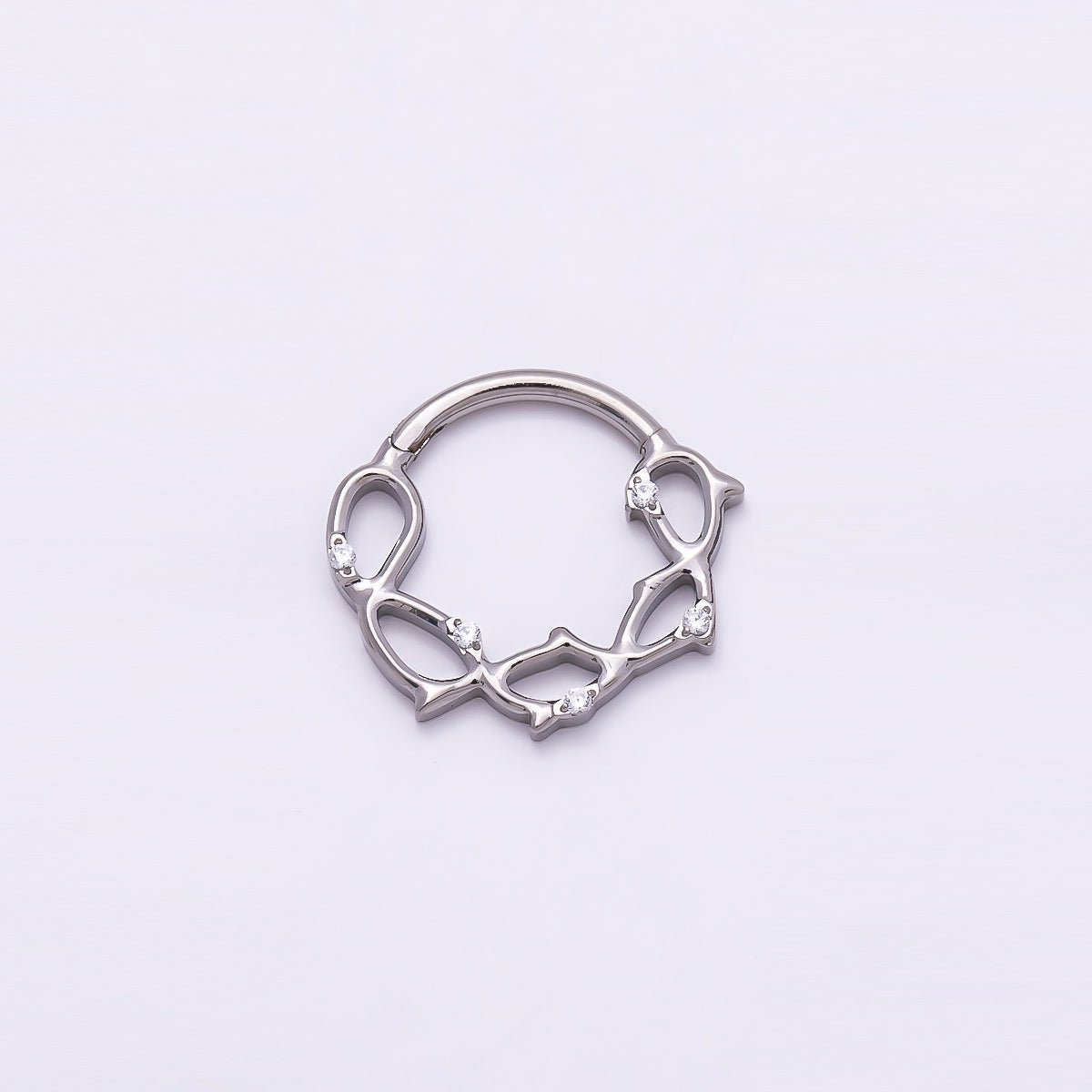 Titanium 15mm CZ Geometric Single Septum Cartilage Piercing Clicker in Gold &amp; Silver | BJ-00118 BJ-00119