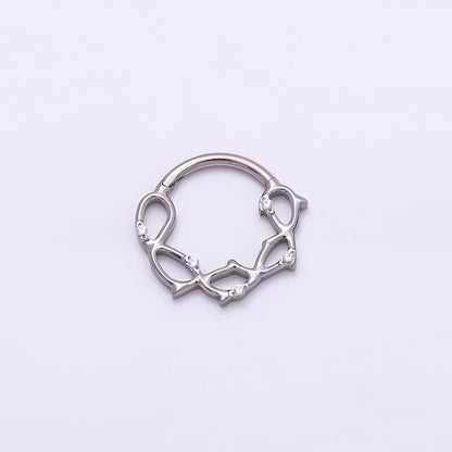 Titanium 15mm CZ Geometric Single Septum Cartilage Piercing Clicker in Gold &amp; Silver | BJ-00118 BJ-00119