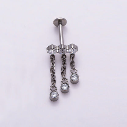 Titanium 18.5mm Triple Clear CZ Round Drop Cartilage Piercing Flat Back Stud in Gold &amp; Silver | BJ-00172 BJ-00173
