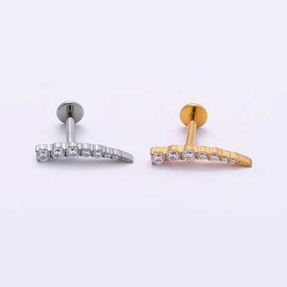 Titanium 2.5mm Clear CZ Curved Cartilage Piercing Flat Back Stud in Gold &amp; Silver | BJ-00178 BJ-00179