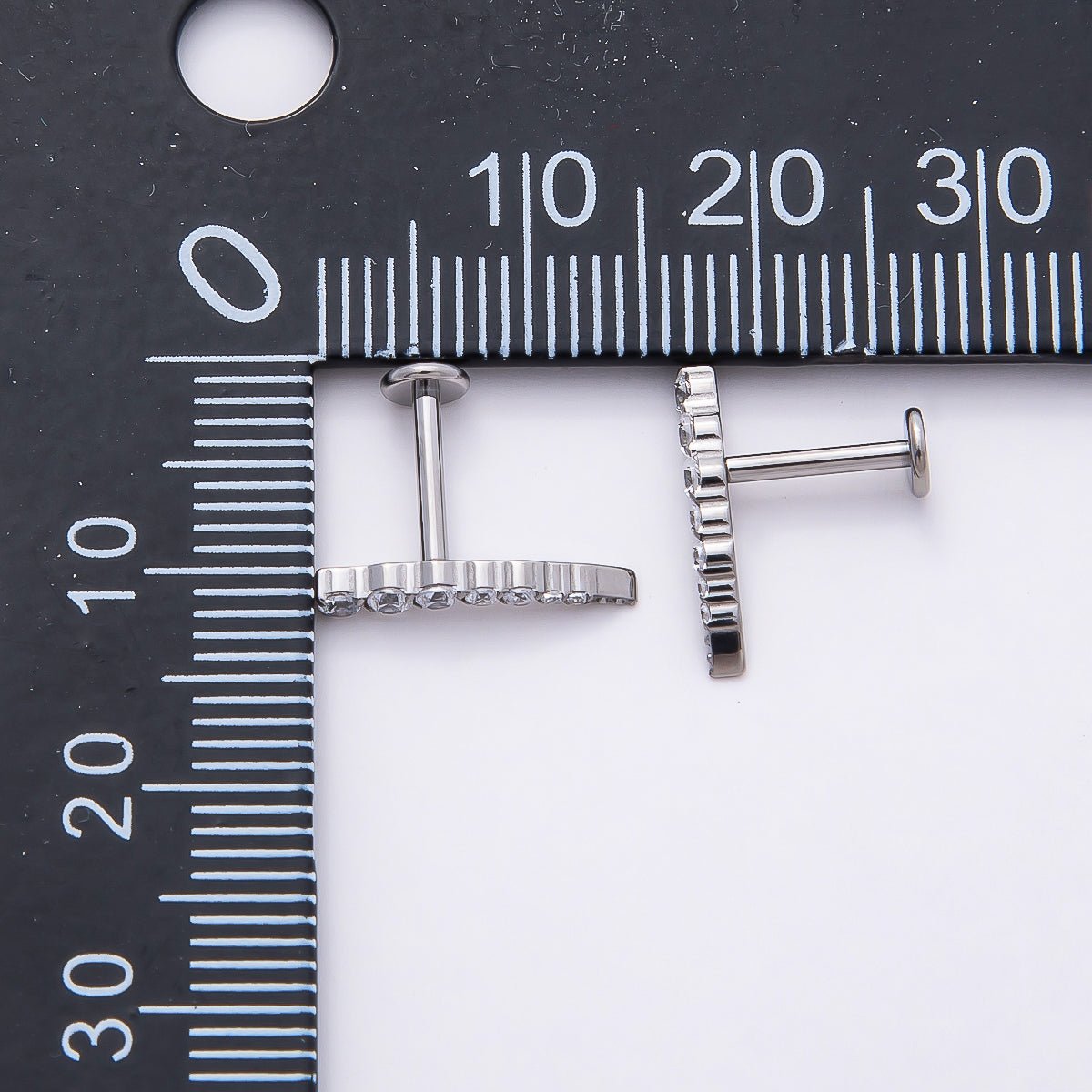 Titanium 2.5mm Clear CZ Curved Cartilage Piercing Flat Back Stud in Gold &amp; Silver | BJ-00178 BJ-00179