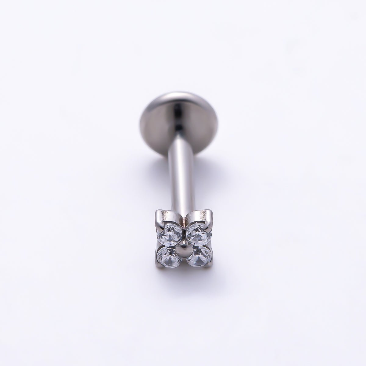 Titanium 2.7mm Clear CZ Flower Universal Cartilage Piercing Flat Back Stud | BJ-00206