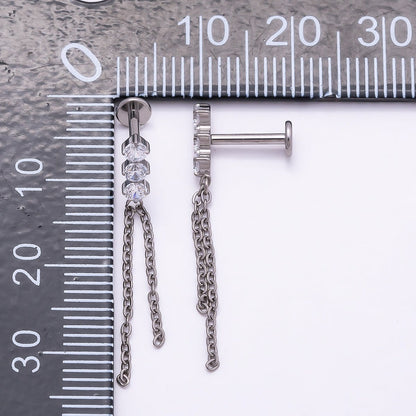 Titanium 31.5mm Triple CZ Chain Drop Cartilage Piercing Flat Back Stud | BJ-00141