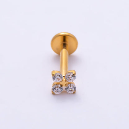 Titanium 3.3mm Clear CZ Flower Universal Cartilage Piercing Flat Back Stud | BJ-00207