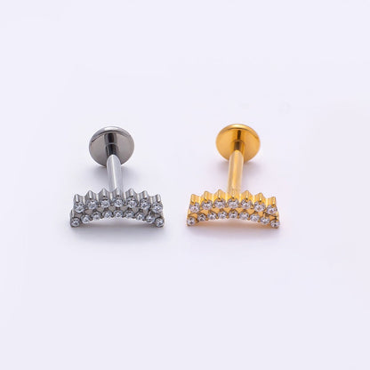 Titanium 3.5mm Clear CZ Double Curved Cartilage Piercing Flat Back Stud in Gold &amp; Silver | BJ-00180 BJ-00181