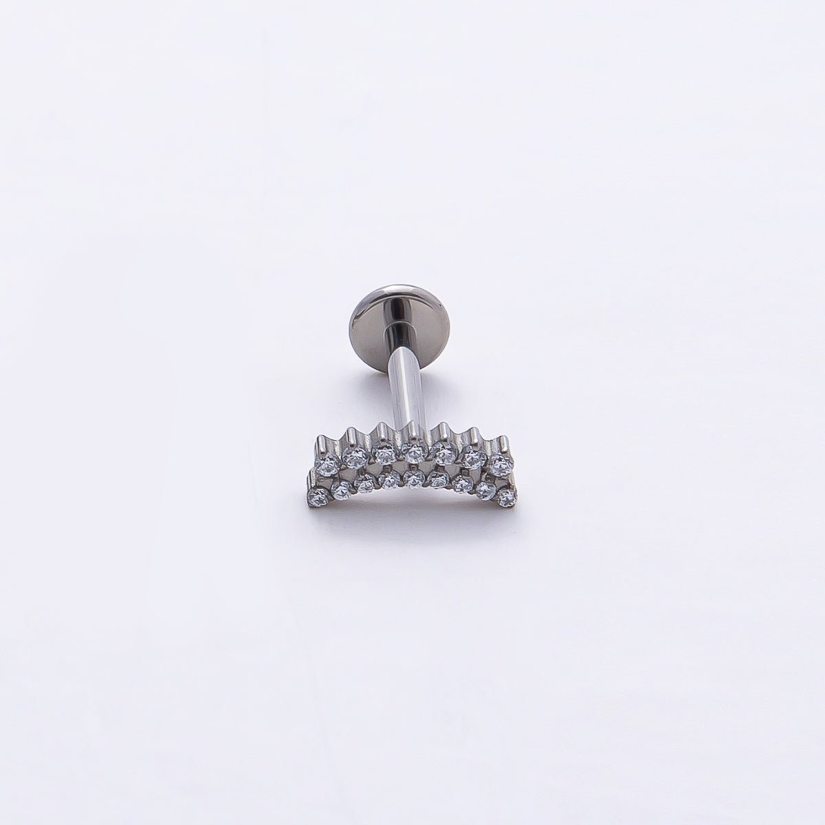 Titanium 3.5mm Clear CZ Double Curved Cartilage Piercing Flat Back Stud in Gold &amp; Silver | BJ-00180 BJ-00181