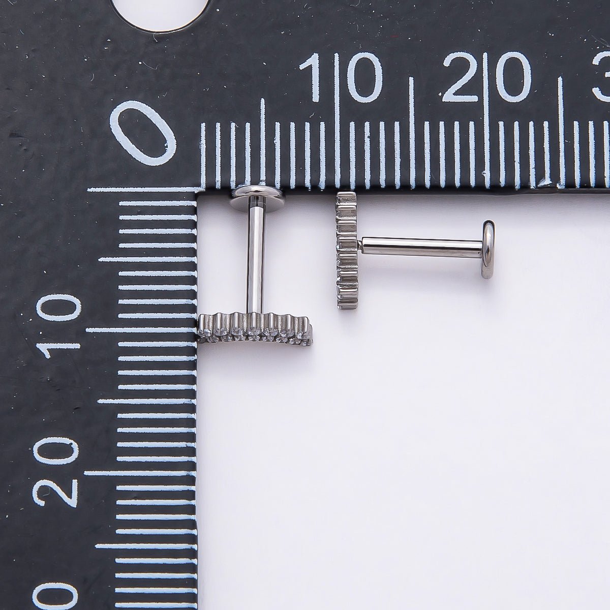 Titanium 3.5mm Clear CZ Double Curved Cartilage Piercing Flat Back Stud in Gold &amp; Silver | BJ-00180 BJ-00181