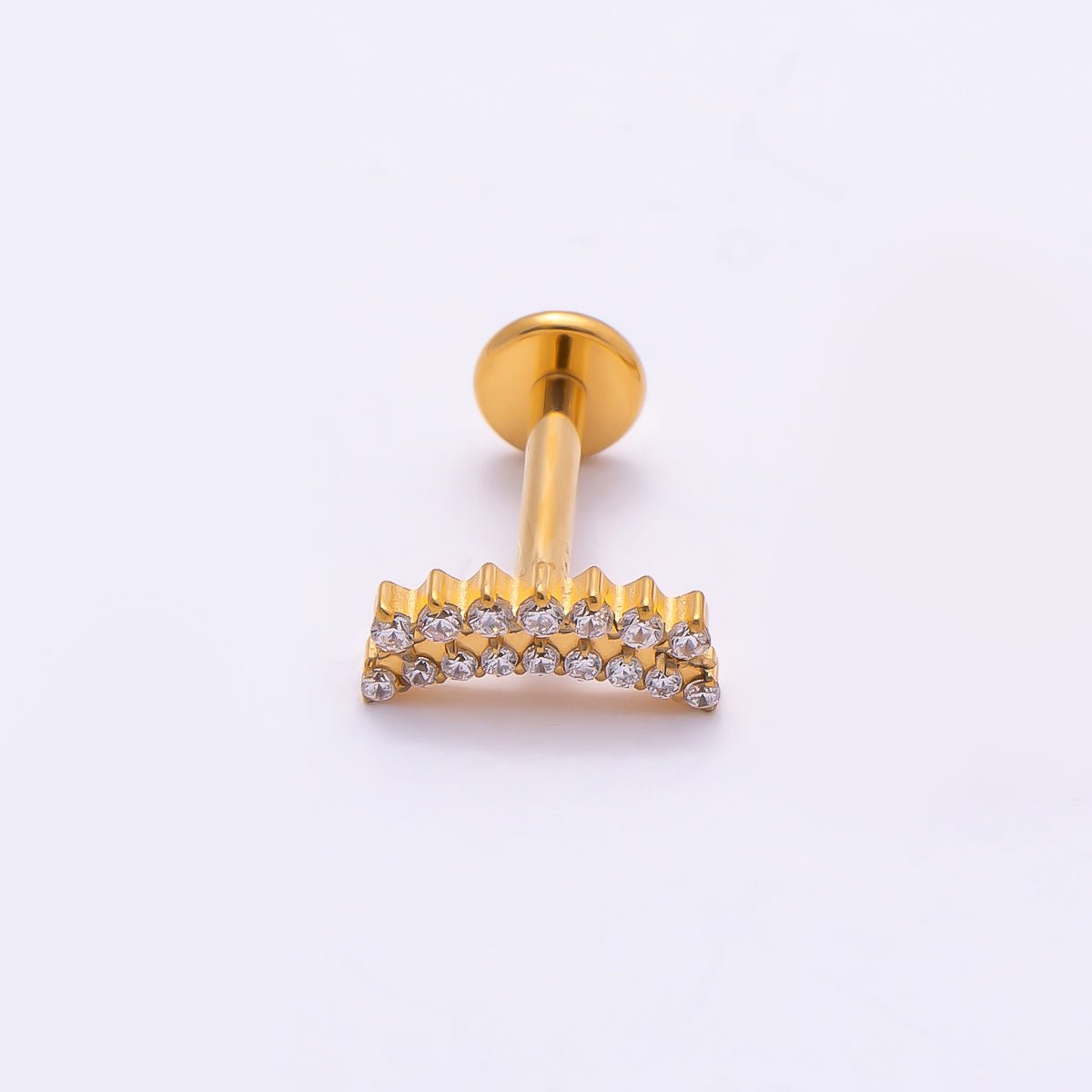 Titanium 3.5mm Clear CZ Double Curved Cartilage Piercing Flat Back Stud in Gold &amp; Silver | BJ-00180 BJ-00181