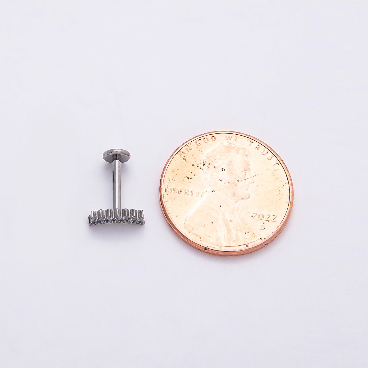 Titanium 3.5mm Clear CZ Double Curved Cartilage Piercing Flat Back Stud in Gold &amp; Silver | BJ-00180 BJ-00181