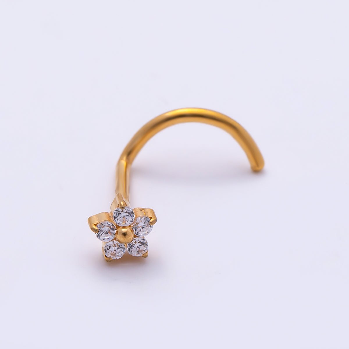 Titanium 3mm Clear CZ Flower Cartilage Nose Single Piercing Stud in Gold &amp; Silver | BJ-00230 BJ-00231