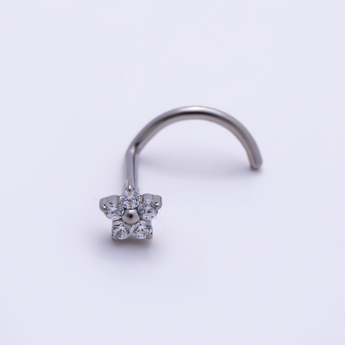 Titanium 3mm Clear CZ Flower Cartilage Nose Single Piercing Stud in Gold &amp; Silver | BJ-00230 BJ-00231