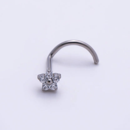 Titanium 3mm Clear CZ Flower Cartilage Nose Single Piercing Stud in Gold &amp; Silver | BJ-00230 BJ-00231